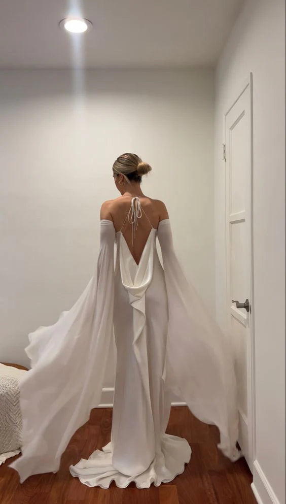 girlhomeshops - Robe longue féerique élégante en satin blanc gh6296