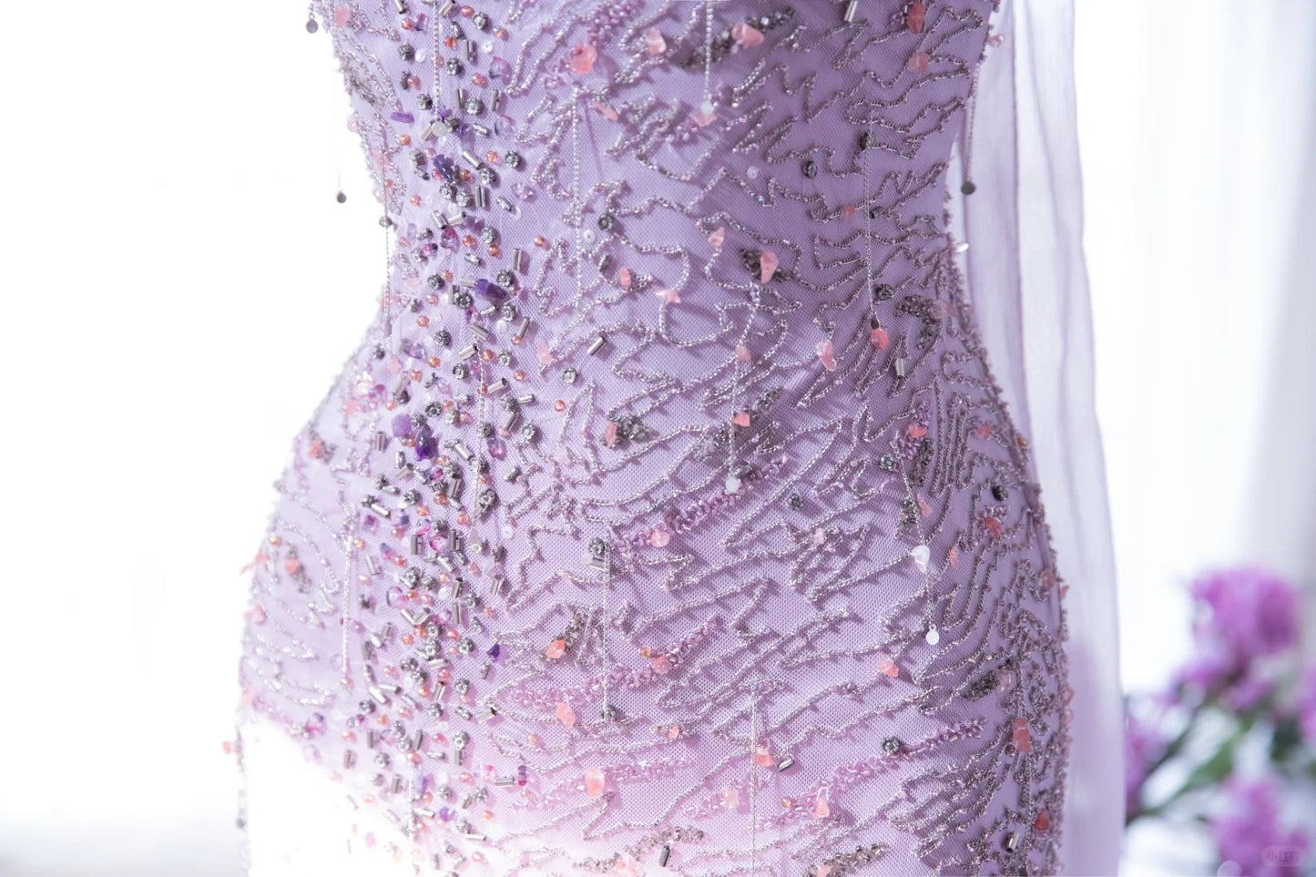 Hellviolettes, elegantes, romantisches, exquisites, perlenbesetztes, langes Chiffon-Ballkleid, Abendkleid für Geburtstage, Hochzeitsgäste und Feiertage, Partykleid, Abschlussballkleid gh4022