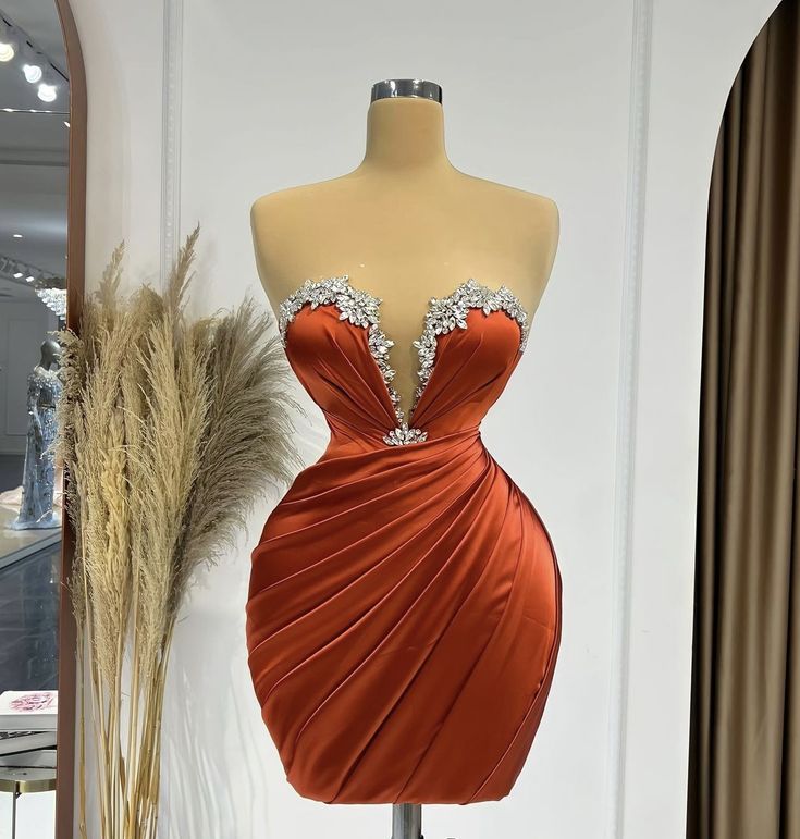 Orange Fashion Elegant Exquisite Beading Short Sexy Satin Ball Gown Evening Dress Party Dress gh3425