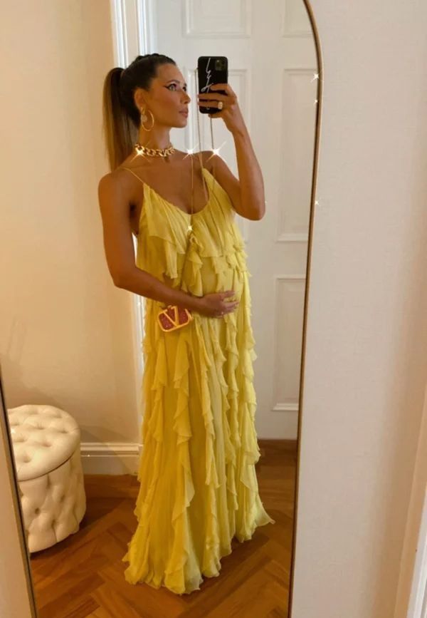 Yellow latest fashion chiffon long simple comfortable ball gown evening dress wedding guest dress gh4728