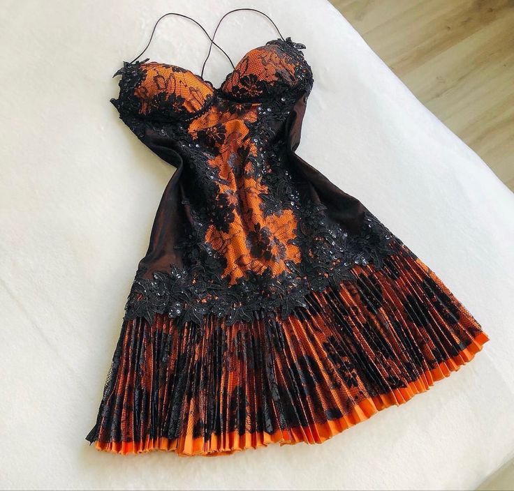 Robe de soirée courte en dentelle orange et noire à paillettes, tenue de fête d'anniversaire gh4726