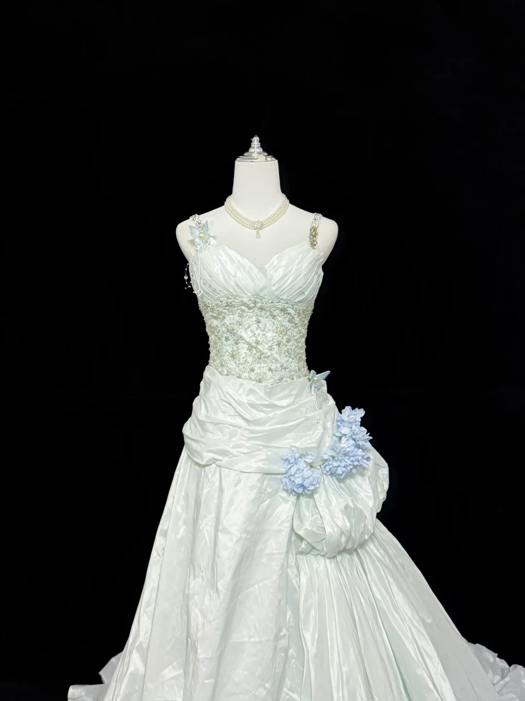 Sage Green Spaghetti Strap Beaded Cinched Waist Slim Sexy Mermaid Skirt Long Romantic Dress, Wedding Gown gh7892