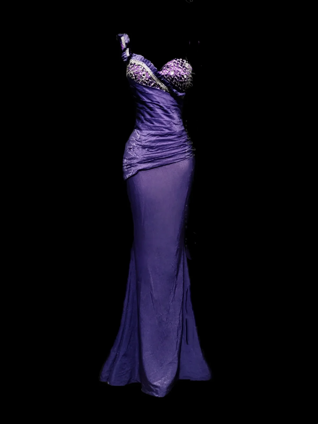 Dark Purple One-Shoulder Waist-Cinched Bodycon Sexy Prom & Evening Gown gh7338