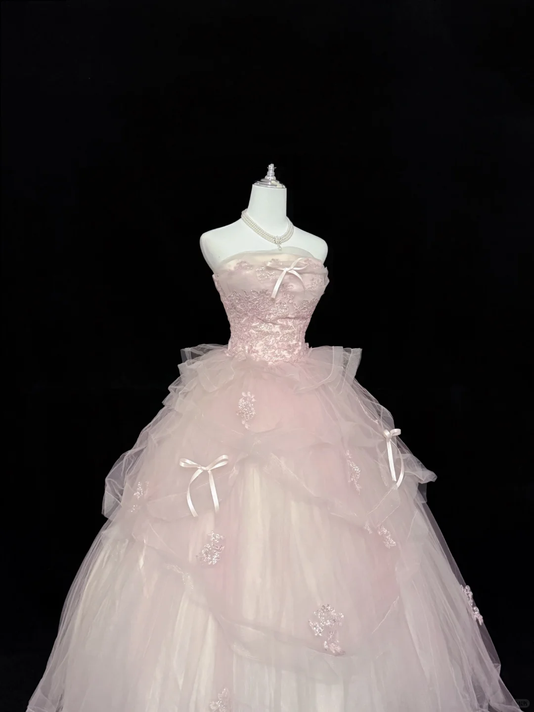Blush Pink Strapless Cinched Waist Voluminous Skirt Long Romantic Dress, Wedding Gown gh7893