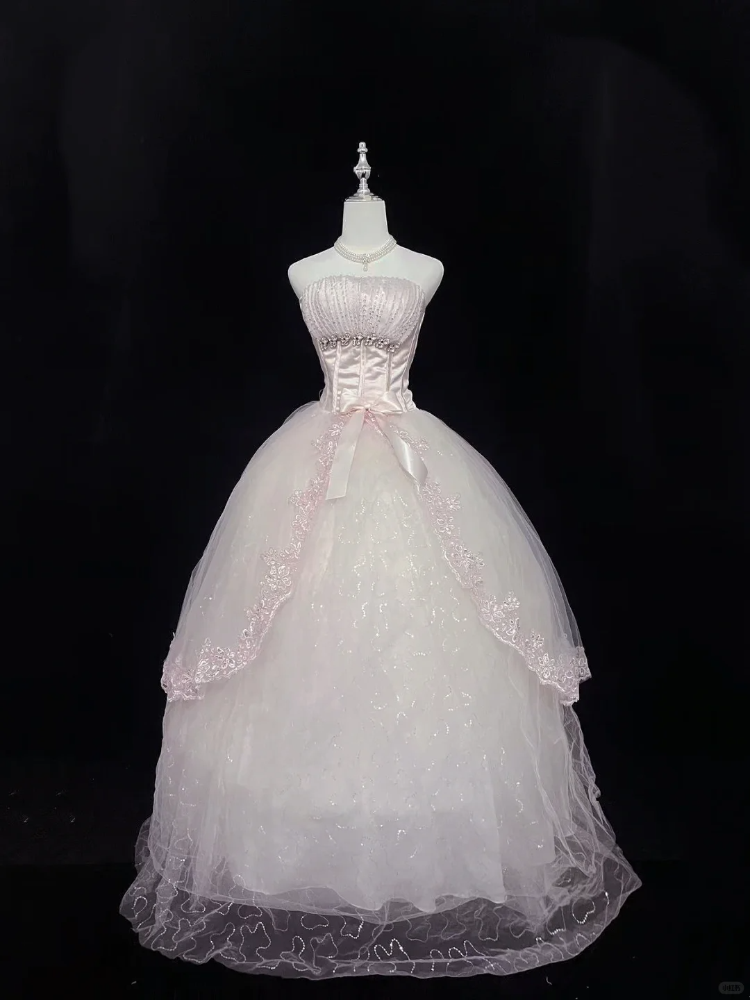 Blush Pink Strapless Rhinestone Cinched Waist Voluminous Princess Skirt Long Romantic Dress, Wedding Gown gh8028