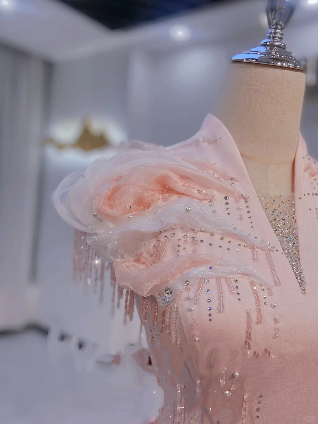 Light Pink V-Neck Waist-Cinched Fitted Elegant Evening Dress, Fairy Gown, Romantic Gown gh7410