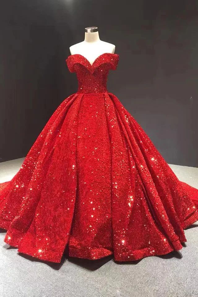 Silber/Rot/Grün Glänzend Wunderschöne Pailletten Langes Ballkleid Abendkleid Off Schulter Erwachsene Zeremonie Kleid gh3128