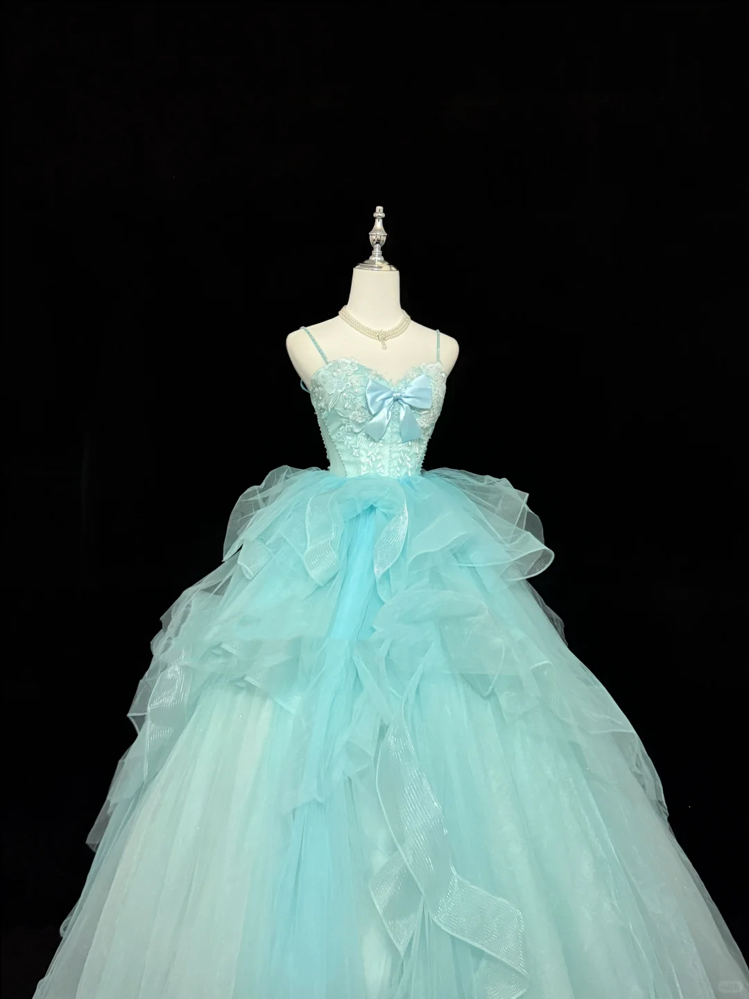 Light Lake Blue Spaghetti Straps Cinched Waist Voluminous Princess Skirt Romantic Dress, Wedding Gown gh7858