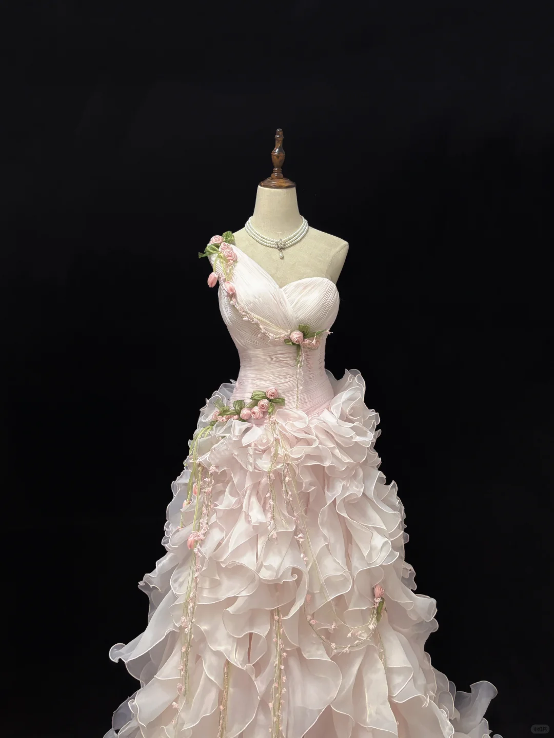 Blush Pink One-Shoulder Girly Elegant Cinched Waist Tiered Skirt Long Vintage Romantic Dress, Wedding Gown gh7985