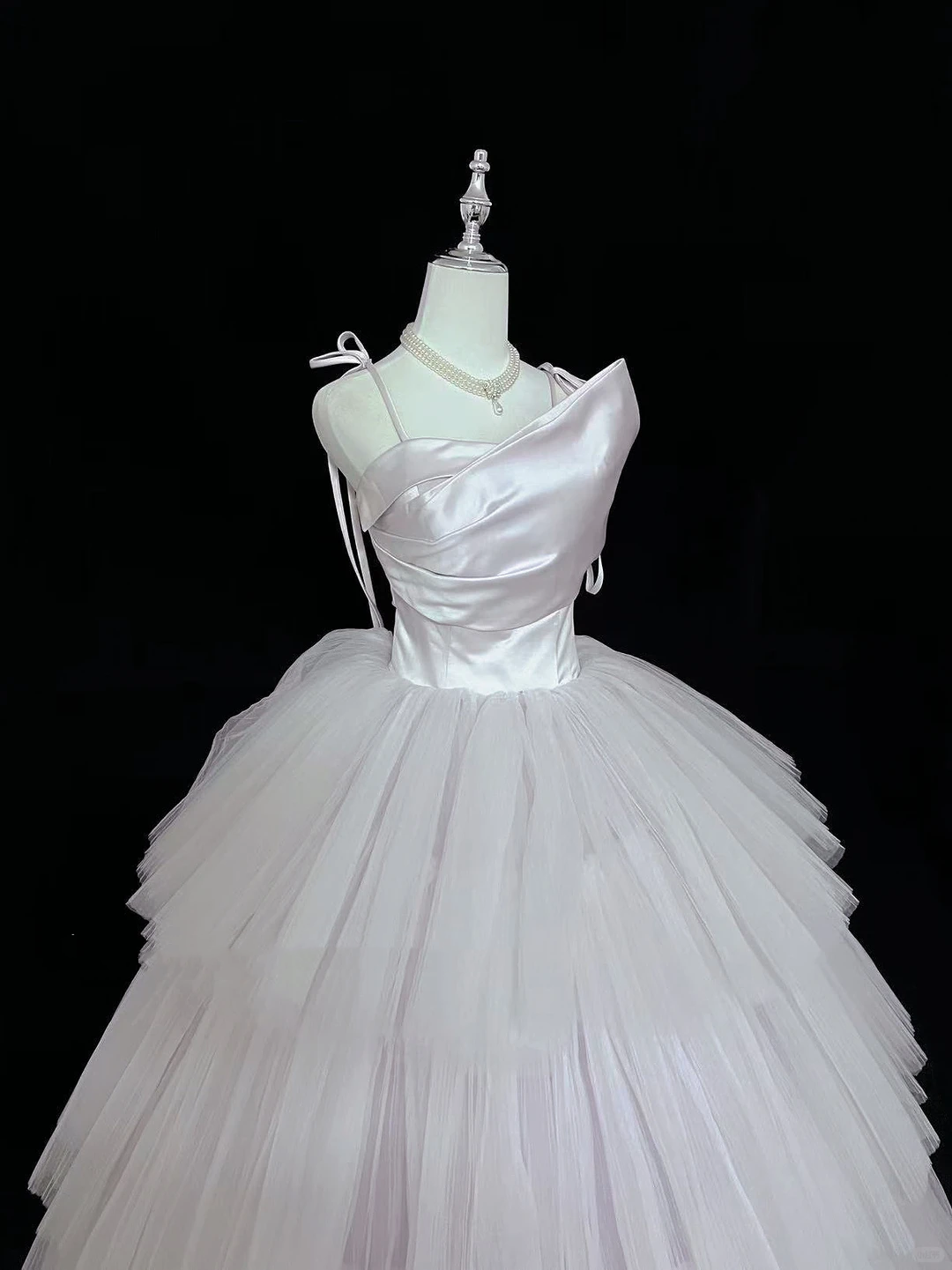 Blush Pink Satin Spaghetti Strap Cinched Waist Voluminous Tiered Princess Skirt Romantic Dress, Wedding Gown gh7988