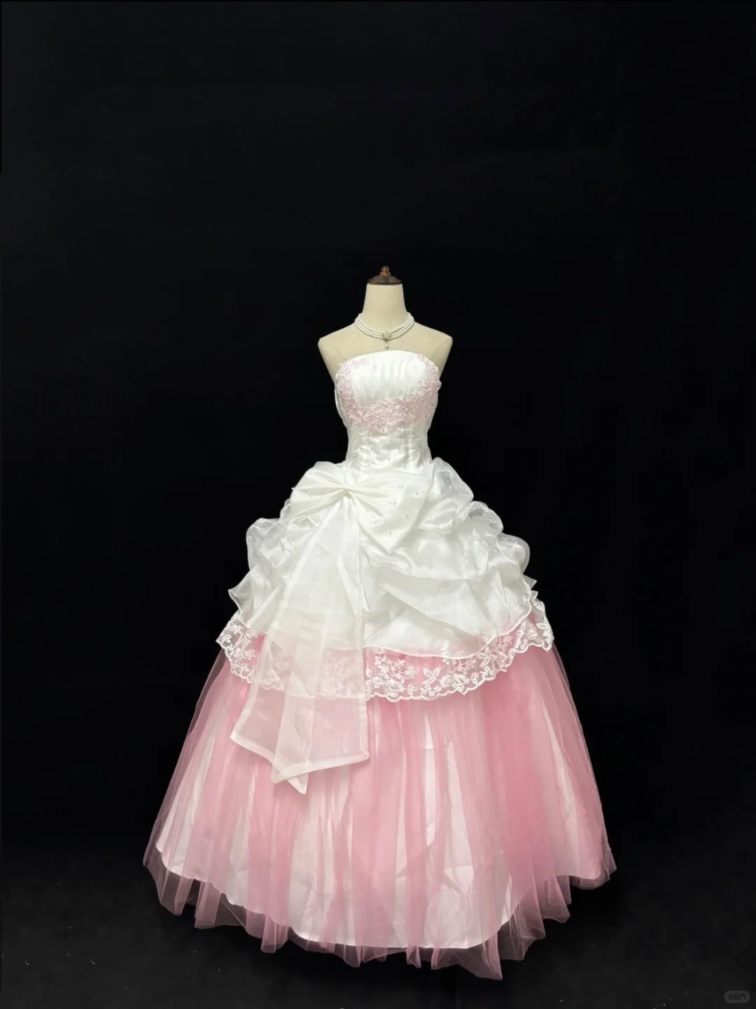 Blush Pink & White Color Block Strapless Cinched Waist Voluminous Princess Skirt Long Romantic Dress, Wedding Gown gh7899