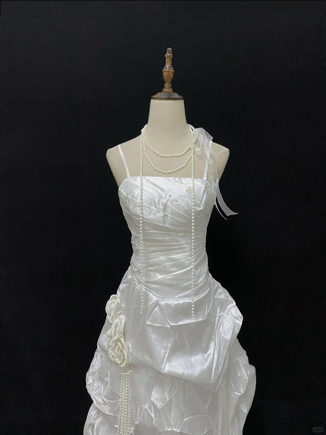 Off-white Satin Spaghetti Strap Long Vintage Luxury Romantic Gown, Wedding Dress & Bridal Gown gh8125
