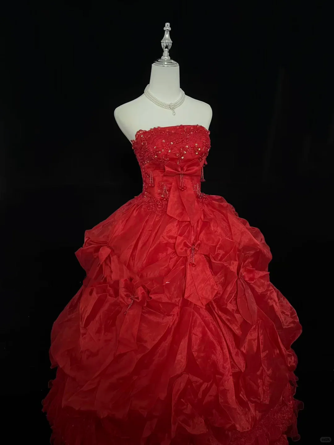 Red Strapless Cinched Waist Voluminous Princess Skirt Luxury Romantic Dress, Wedding Gown gh8000