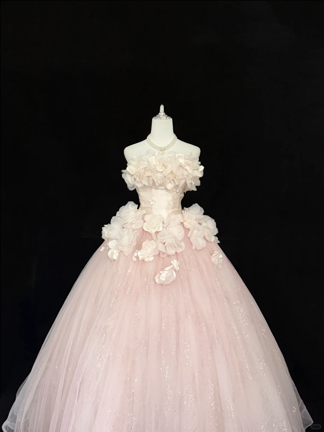 Blush Pink Strapless Floral Cinched Waist Voluminous Princess Skirt Romantic Dress, Wedding Gown gh7831