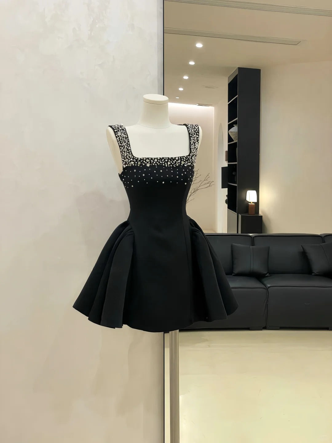 Robe de soirée courte en satin, robe de bal, robe d'anniversaire, robe de princesse perlée, noire, blanche et bordeaux, gh4522