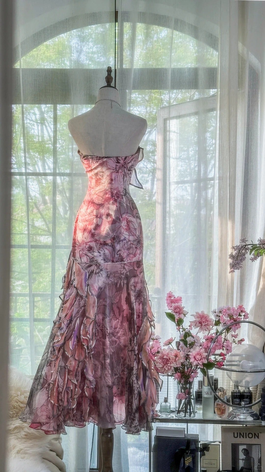 Rosa Elegant Romantisch Exquisite Blumen Lange Chiffon Ballkleid Abendkleid Partykleid Ballkleid gh4003