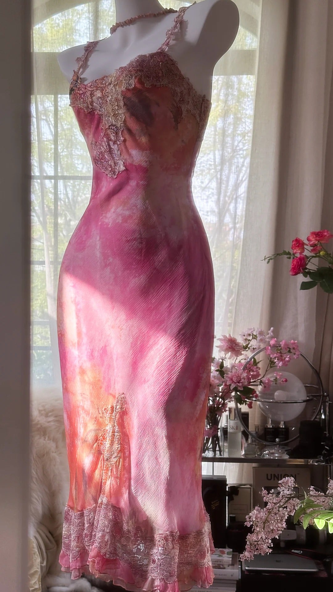Pink gorgeous gradient exquisite beaded lace long chiffon fairy ball gown evening dress wedding party dress prom dress graduation date dress gh3990