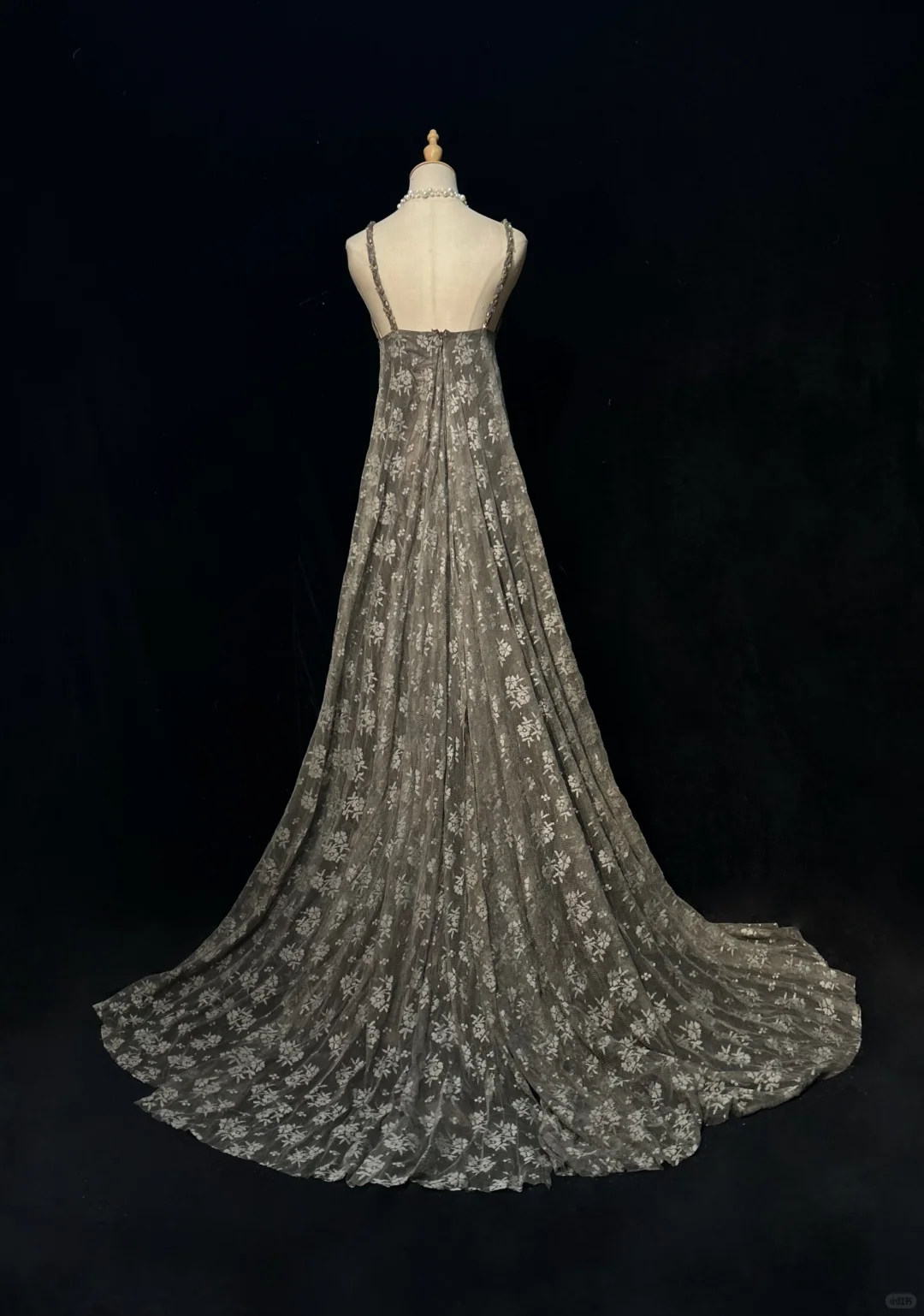 ✨Girlhomeshops-Coffee Spaghetti Strap Beaded Mermaid Gown Floral Sheer Mesh Overlay gh10151