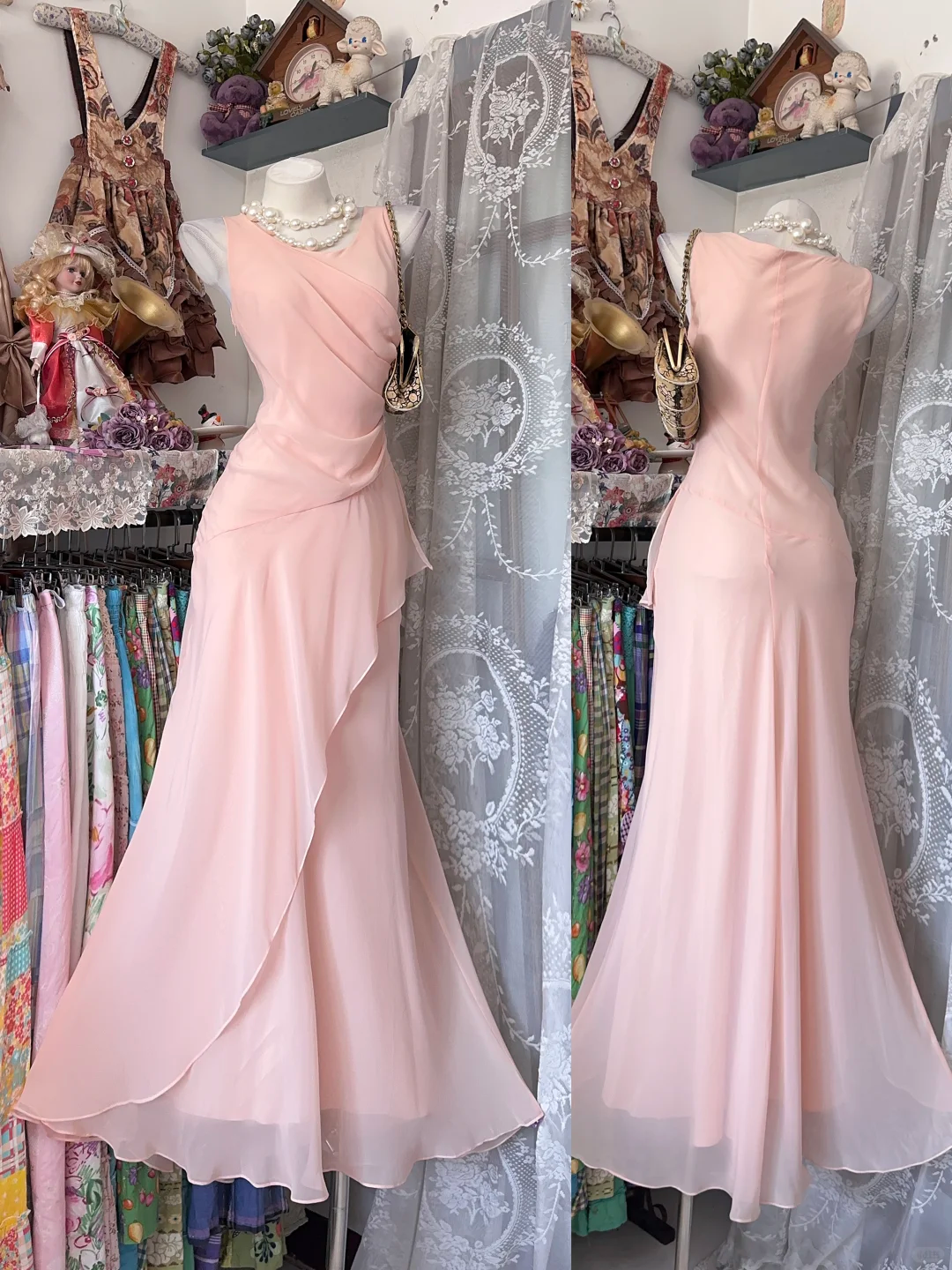 Sexy Vintage Light Pink Sleeveless Fitted Waist Slim Mermaid Prom & Evening Party Dress gh8486