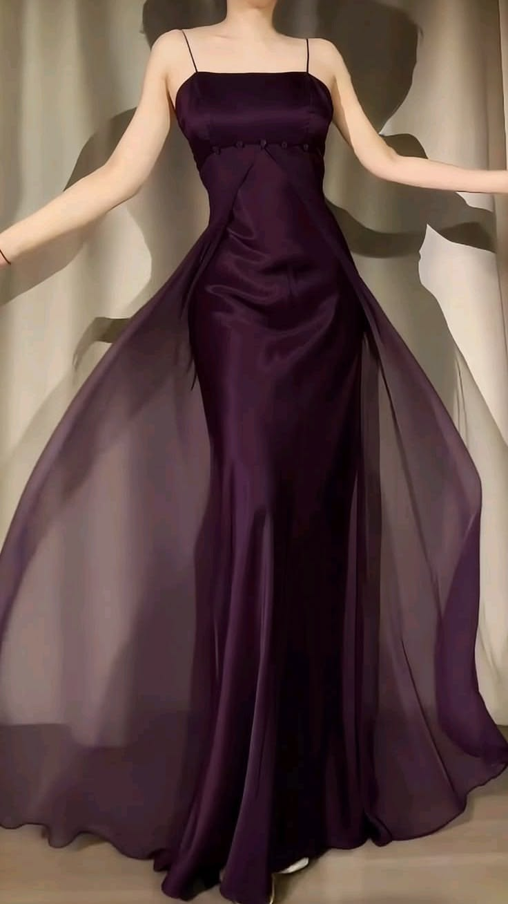 ✨Girlhomeshops-Deep Purple Square Neck Satin Mermaid Gown with Chiffon Overlay, Prom Dress gh10265