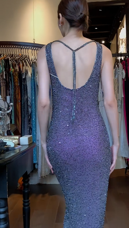 Sleeveless Round Neck Ombre Evening Gown Full Beaded Sequin Fitted Mermaid Vintage Long Prom Dress gh9703
