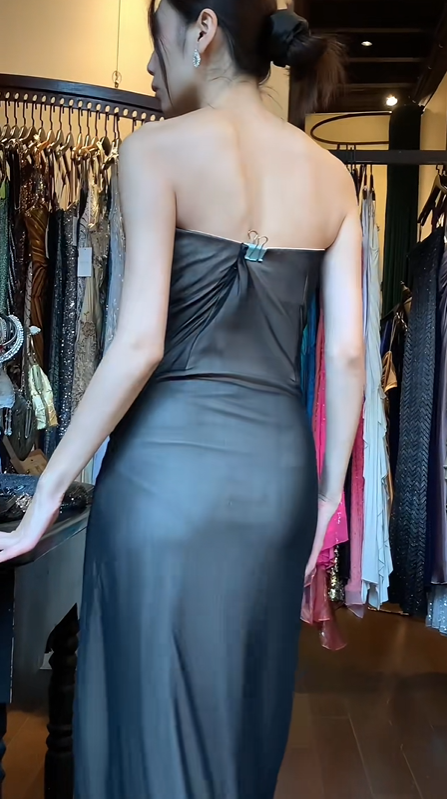 Strapless Black Tulle Evening Gown Silver Floral Beaded Embroidery Ruched Long Prom Dress gh9690