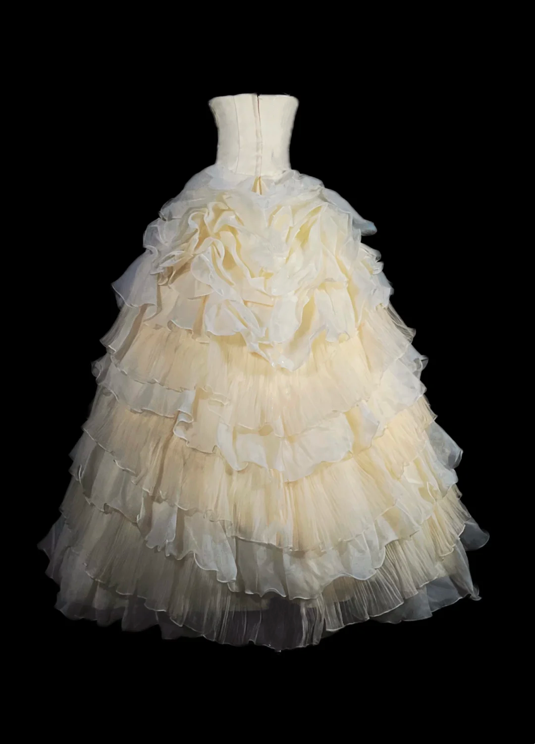 Light Apricot Strapless Waisted Long Ball Gown with Voluminous Skirt, Evening Dress, Birthday Dress gh7167