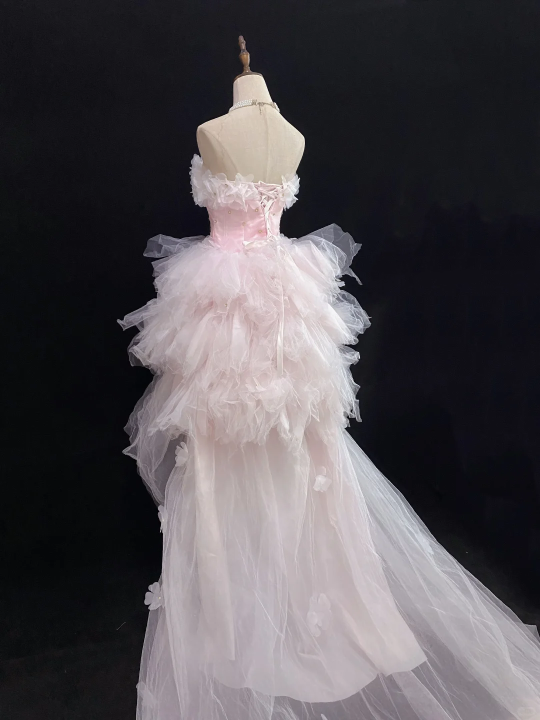 Blush Pink Strapless Luxury Romantic Gown with Cinched Waist and Train Skirt, Wedding Dress & Bridal Gown gh8126