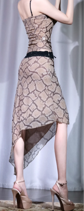 ✨Girlhomeshops-Snake Print Two Piece Prom Dress Lace Trim Irregular Hem Cocktail Gown gh9970