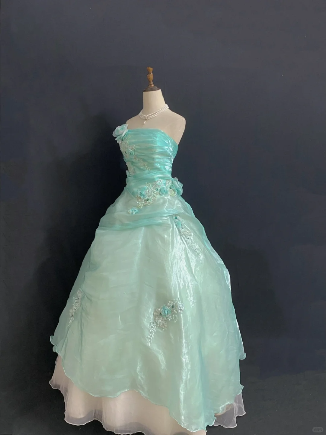 Teal Strapless Long Romantic Gown with Fitted Waist and Fluffy Princess Skirt, Wedding Dress & Bridal Gown gh8310