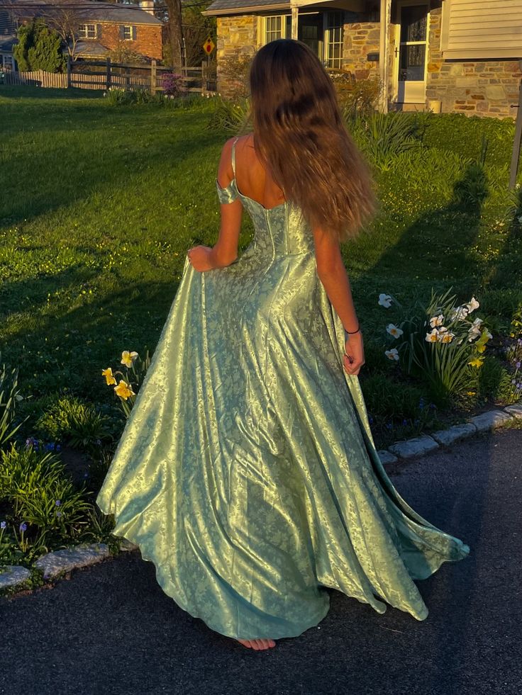 Grünes, elegantes, langes Satin-Abschlussballkleid, Abendkleid, Partykleid gh4906