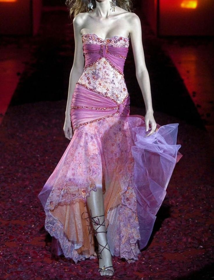 ✨Girlhomeshops-Purple Pink Ombre Strapless Floral Lace High Low Prom Dress With Beading gh10198