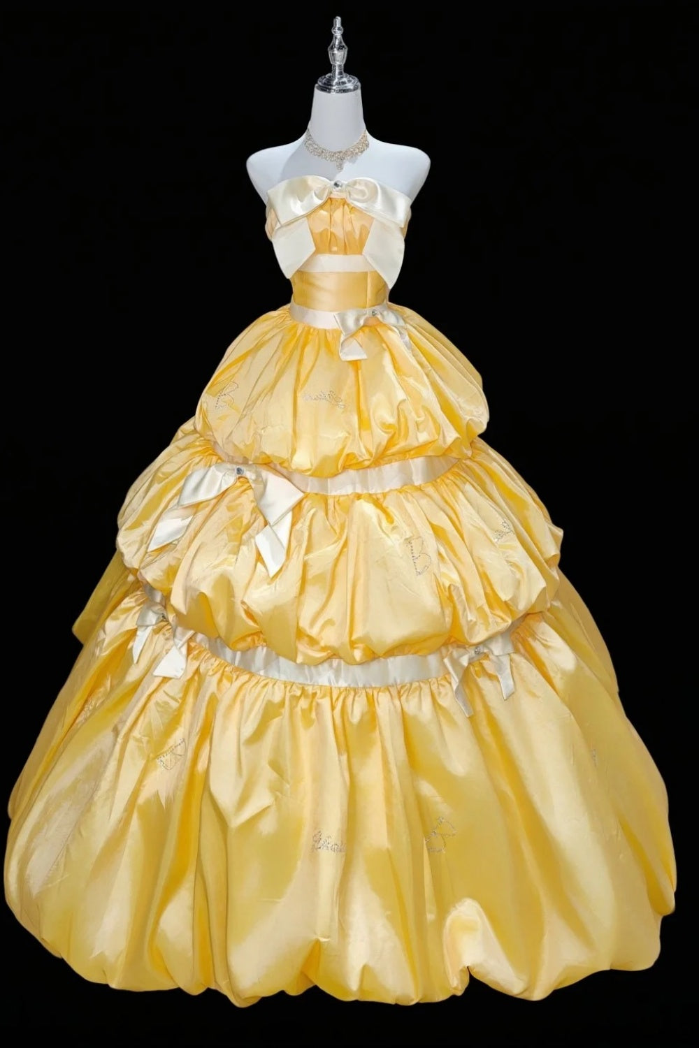 Yellow long satin ball gown gh6830
