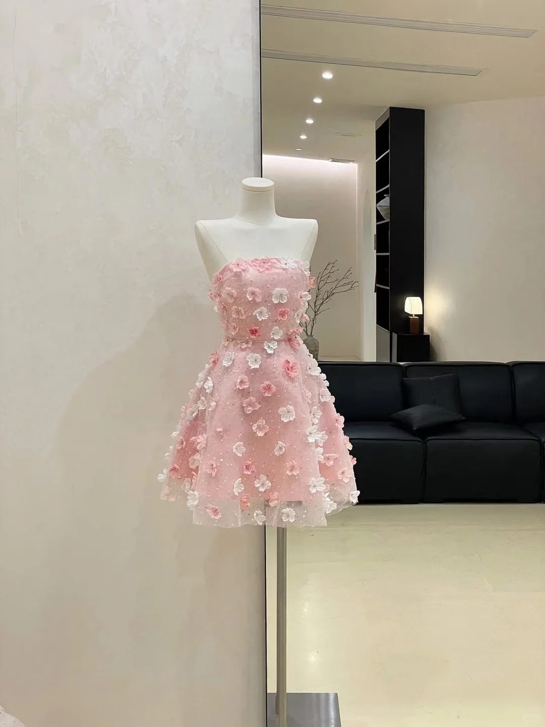 Rosa geblümtes Sommerkleid aus Tüll für Mädchen, kurzes Heimkehrkleid, Ballkleid, Abendkleid, Geburtstagskleid, gh4535