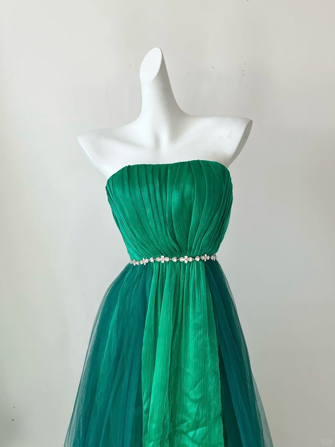 Robe de soirée longue en mousseline de soie et tulle, élégante et unique, dégradé vert, longueur au sol, gh4074
