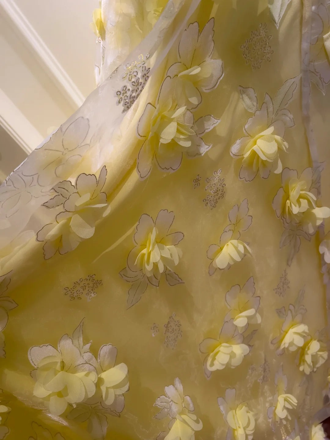 Yellow Floral Spaghetti Strap Chiffon Party Dress gh4948