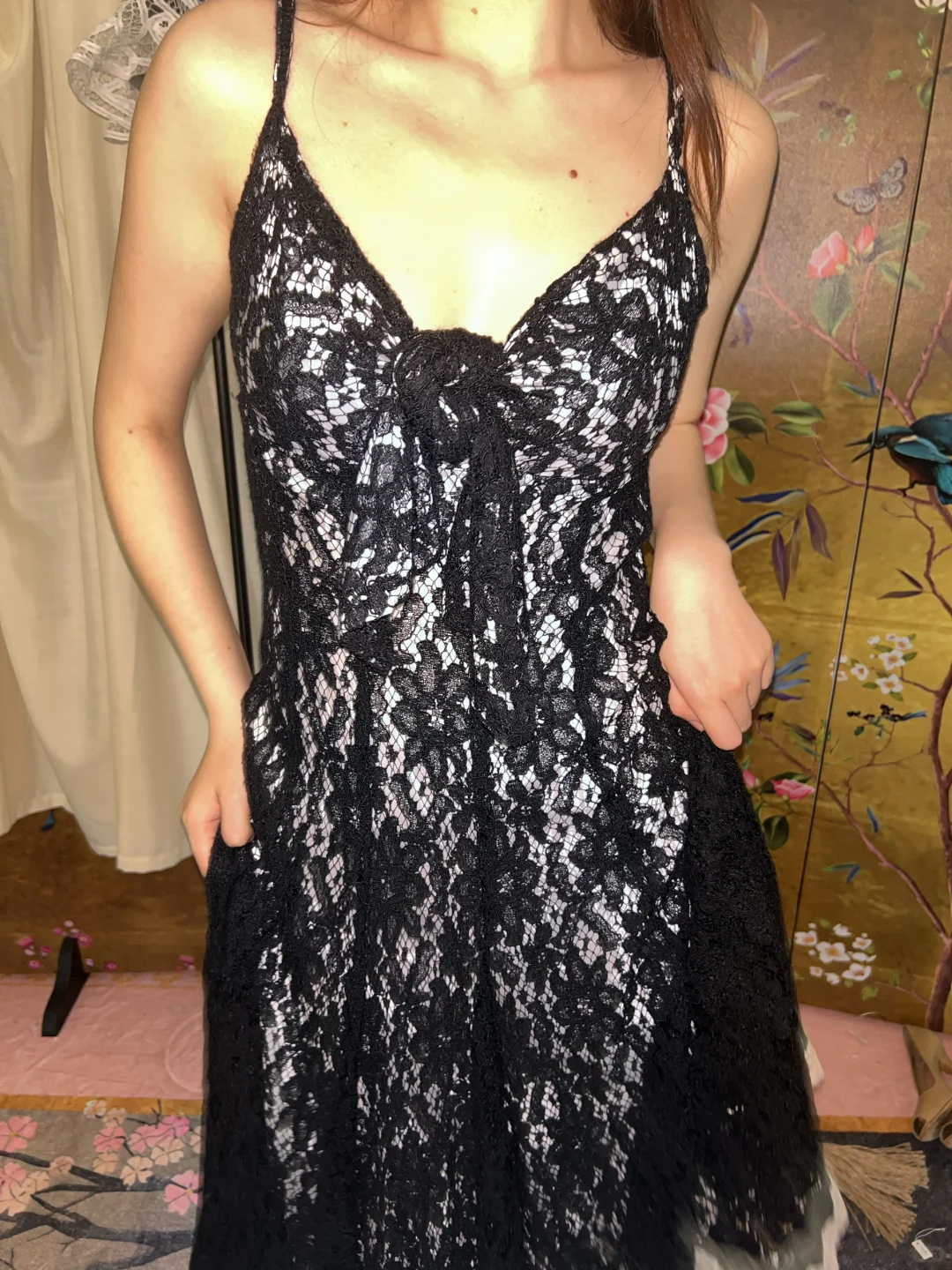 Black Sexy Lace Spaghetti Strap Fitted Waist Slim Prom & Evening Party Dress gh8425