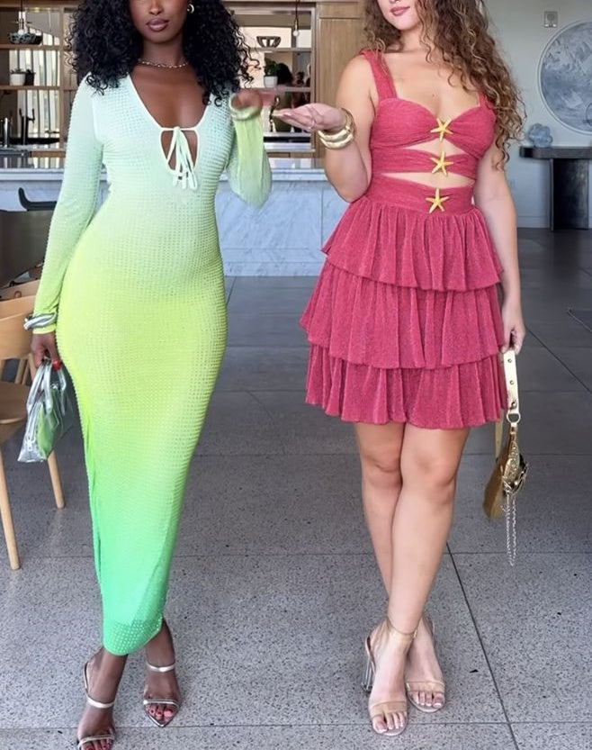 Rosa Mode Glänzend Niedlich Rüschen Kurze Chiffon Homecoming Kleid Geburtstag Urlaub Party Kleid gh4849