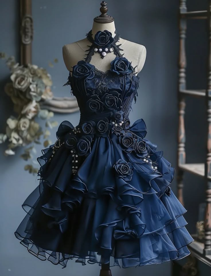 Blaues, geblümtes, kurzes Tüllkleid mit Rüschen, für den Heimkehrball, Geburtstagspartykleid, gh4915