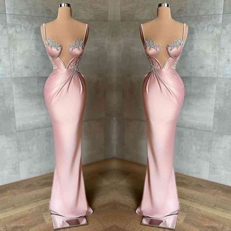 Girlhomeshops - Robe de soirée longue en satin rose à perles, élégante, gh5030