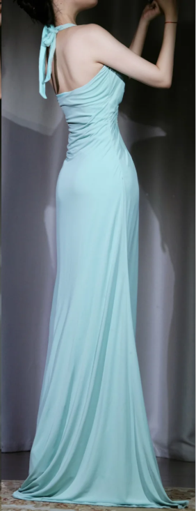 ✨Girlhomeshops-Halter Cutout Lace Prom Dress, Mint Green Long Evening Gown gh9924