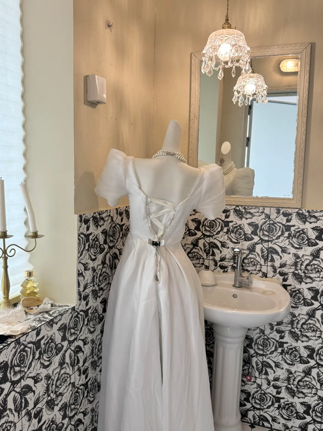 White Puff Sleeve Square Neck Waist-Cinched Slimming Elegant Romantic Dress, Wedding Gown gh7695