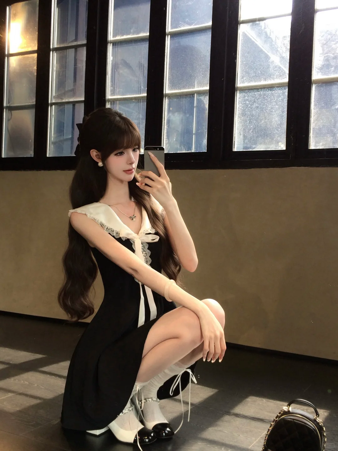Black White Contrast Homecoming Dress Sleeveless Lace Collar Mini Prom Dress gh9405