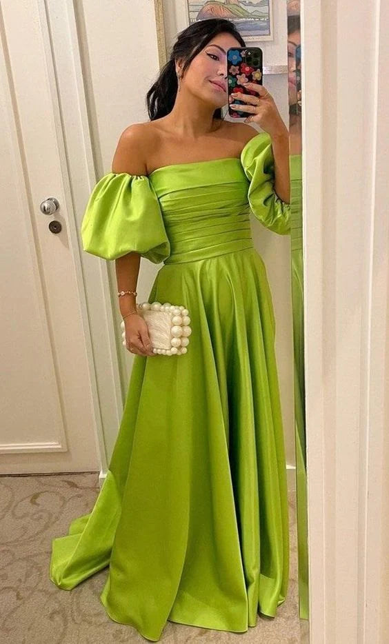 Grünes modisches Tube-Top, sexy, schulterfreies, bodenlanges Maxikleid mit Puffärmeln, langes Ballkleid, Abendkleid, Partykleid gh3074