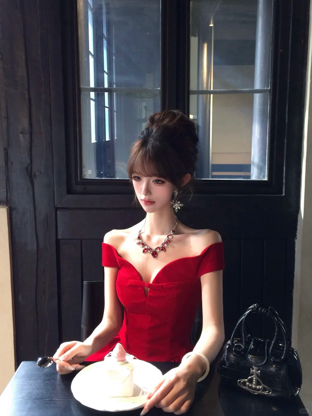 Women Vibrant Red Off Shoulder Homecoming Dress Bow V Neck Boned Waist A-Line Puffy Short Party Dress gh9431