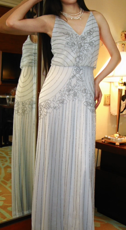 Light Grey Blue Spaghetti Strap Vintage Beaded Long Elegant Prom Gown, Evening Party Dress gh8369