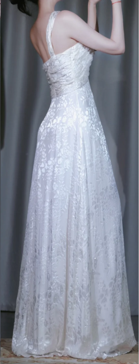 ✨Girlhomeshops-White Floral Lace One Shoulder Flowy Long Evening Gown gh10025