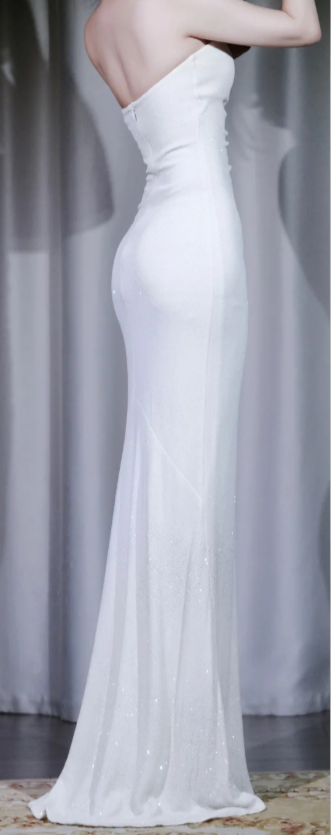✨Girlhomeshops-Strapless White Glitter Mermaid Formal Party Gown gh9996