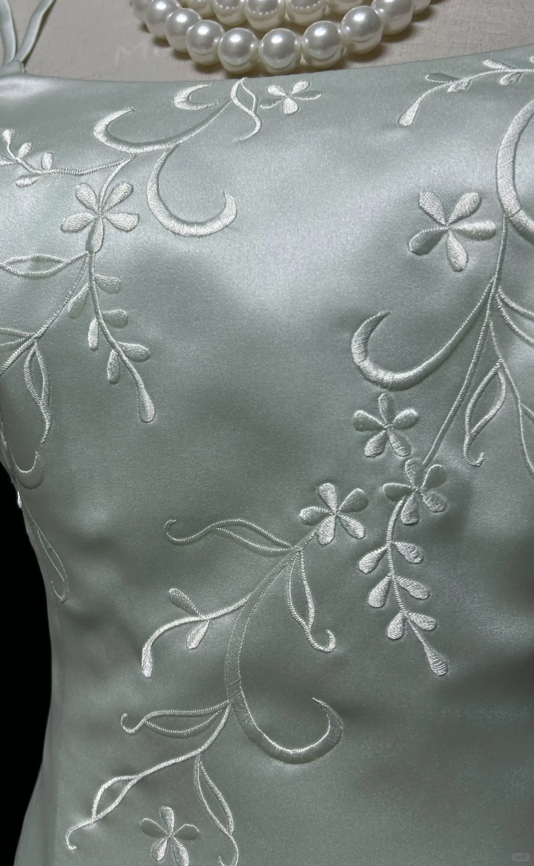 ✨Girlhomeshops-Mint Green Double Spaghetti Strap A-Line Gown Floral Embroidery gh10143