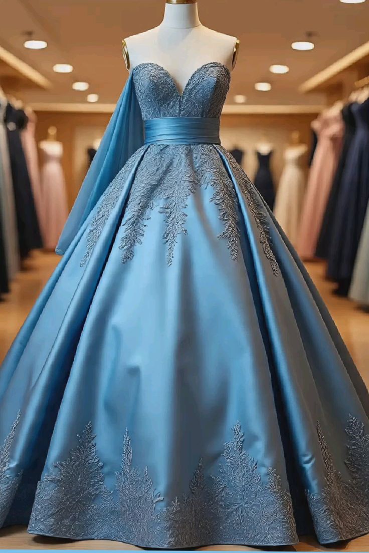 girlhomeshops - Robe de bal longue en satin bleu, délicatement ornée de perles, gh6159